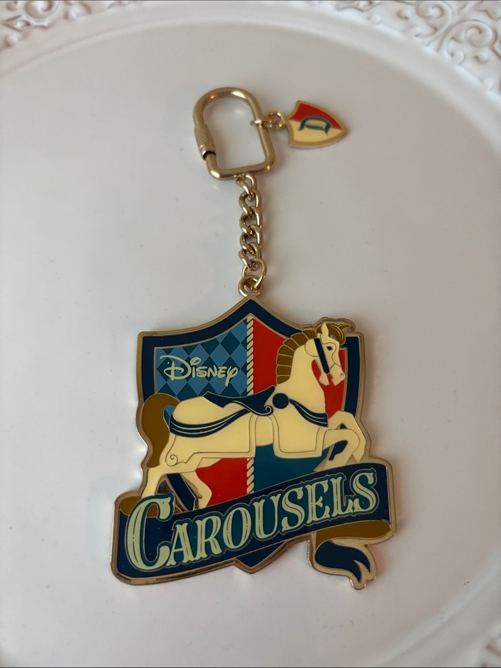 Disney Carousels Horse Keychain - Blue, Red, Cream, Gold